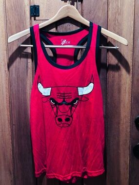 Chicago Bulls Red  Flowy Tank Top with Bull Logo - Official NBA Licensed